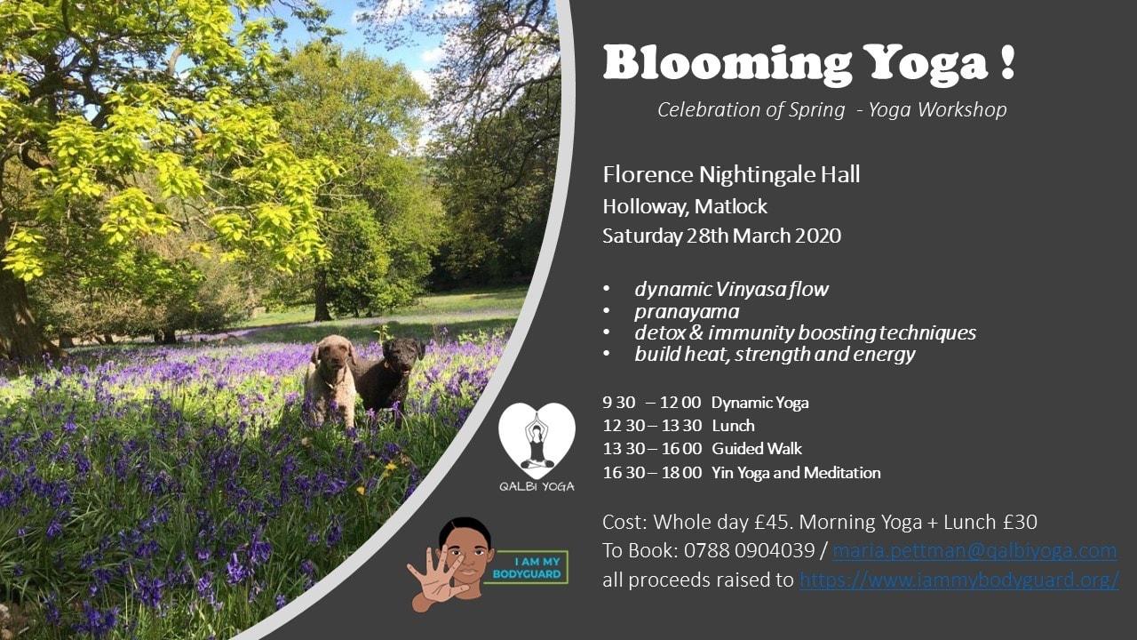 Blooming yoga celebration of spring yoga workshop flyer